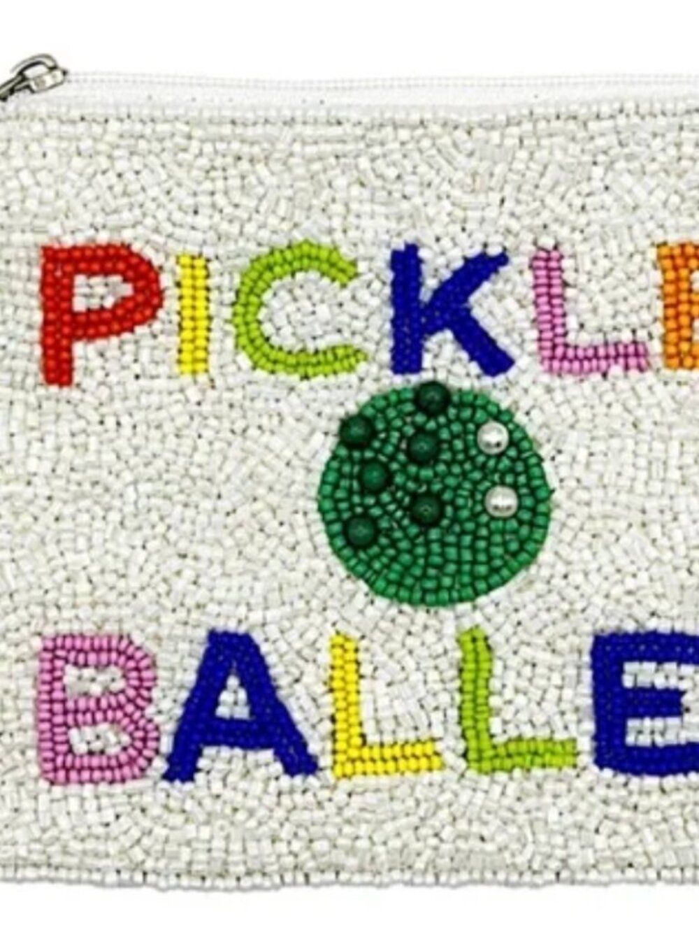 Beaded 'Pickle Baller' Coin Purse/mini Bag - White with Multicolor Lettering